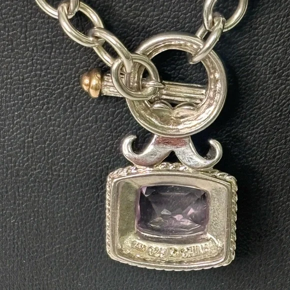 Chunky Amethyst Silver Necklace | Sterling Silver & Gold-Filled Accents - Picture 6 of 8